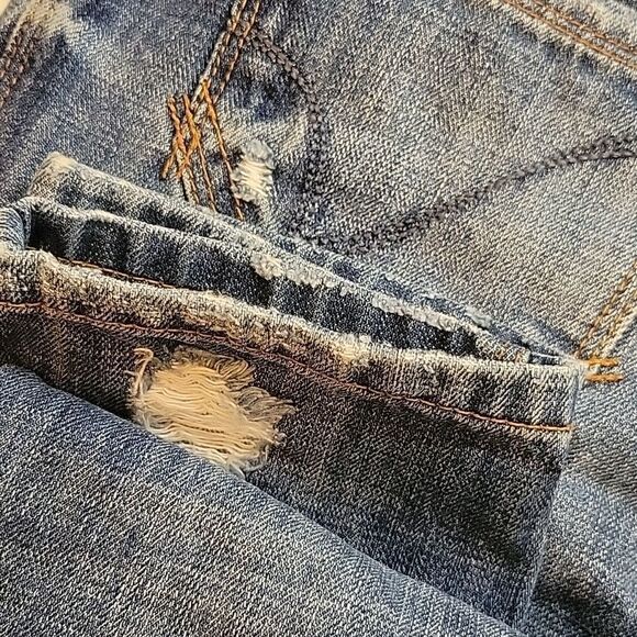 28 ONLY Gwen European distressed OOAK artisan Boyfriend loose fit blue JEANS 32 - Picture 13 of 15